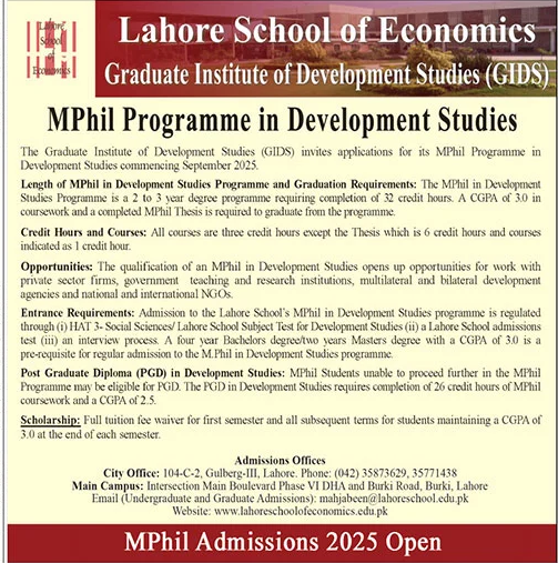 Admission Open in Lahore School of Economics